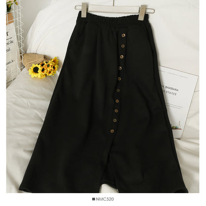 Hong Kong style retro elastic waist thin medium length split skirt  2628