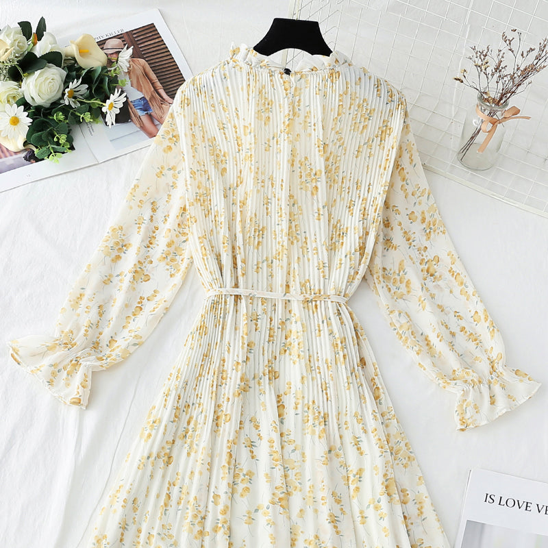 Dress women's French retro pleated waist slim dress  2167