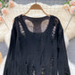 Wool sweater feminine V-neck hollow hole sweater  1594
