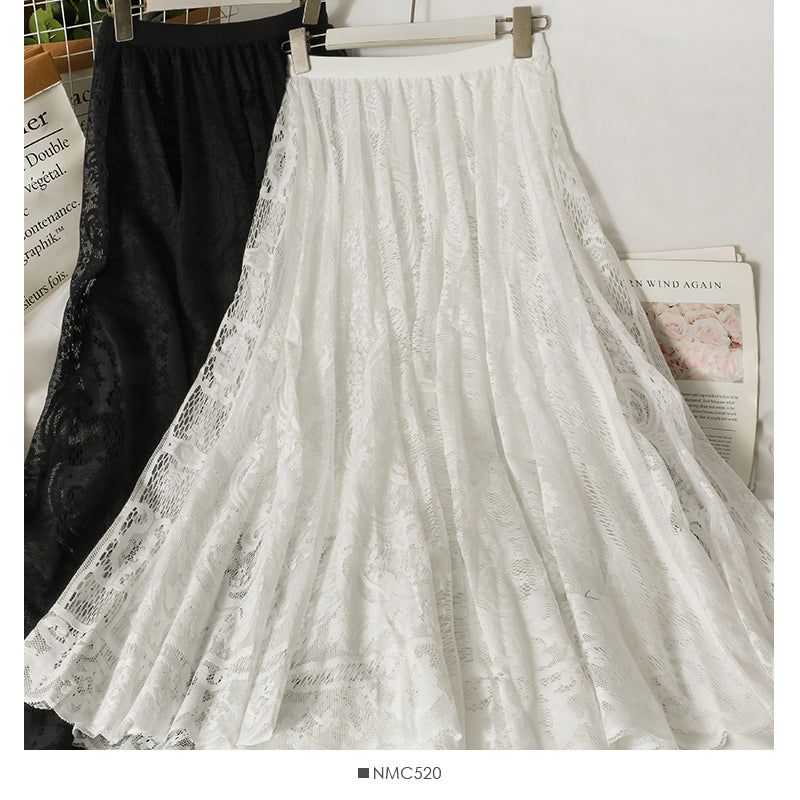Hollow out hook flower medium length skirt  2579