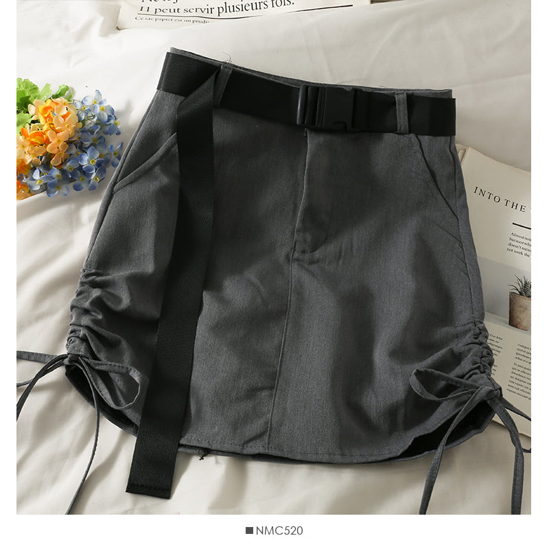 High waist slim drawstring pleated Hip Wrap Skirt  2565
