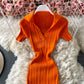 Vintage waist closing tight buttock knit dress  2716