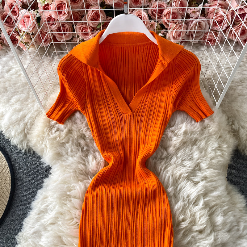 Vintage waist closing tight buttock knit dress  2716