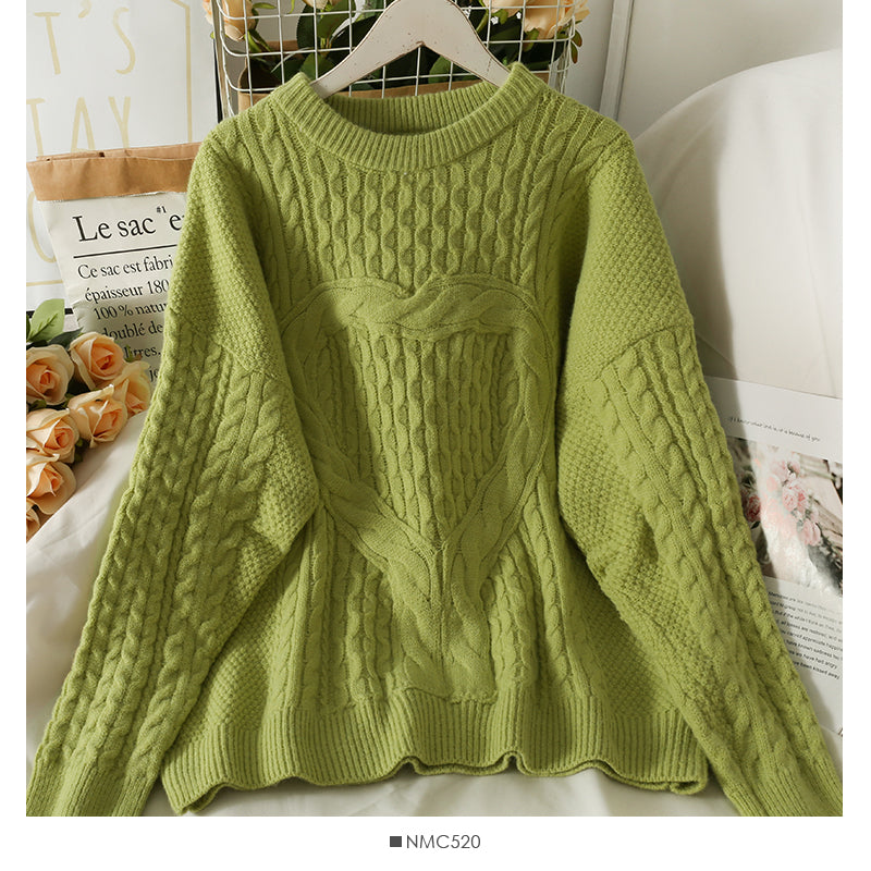 Korean version thin heart-shaped hemp pattern long sleeve Pullover Sweater female  2020