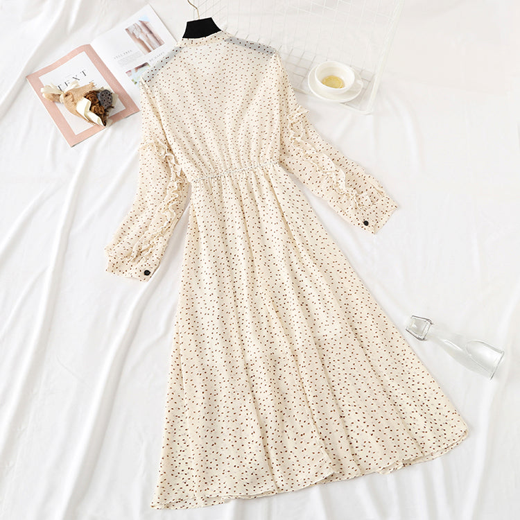 Long sleeve bow tie lace up Ruffle Bubble Sleeve Chiffon Skirt  2354