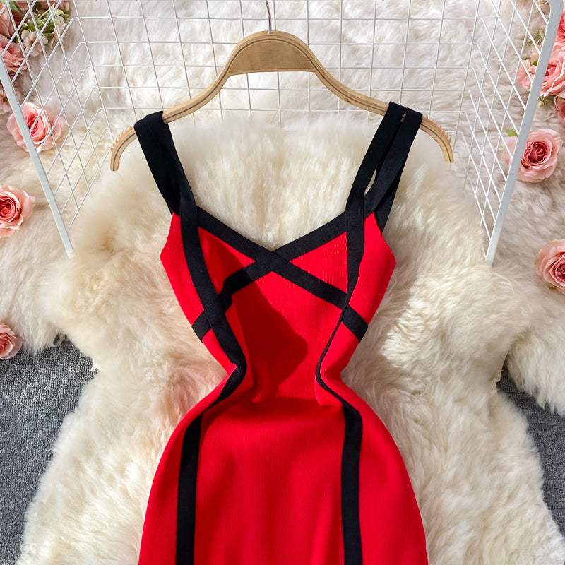 High waist slim elastic knitted Hip Wrap Dress  2824