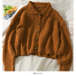 Vintage Revers Langarm einreihige Strickjacke lockerer Pullover 1743