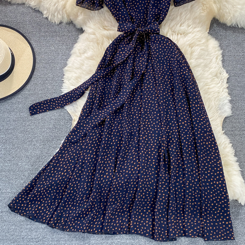 Stand collar chiffon dress is slim and slim  3055