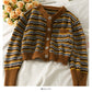Vintage contrast stitched striped single breasted cardigan sweater  1869