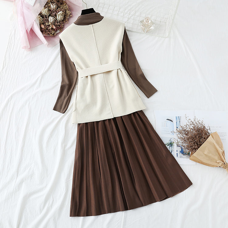 New bottomed shirt temperament pleated skirt three piece set  2206