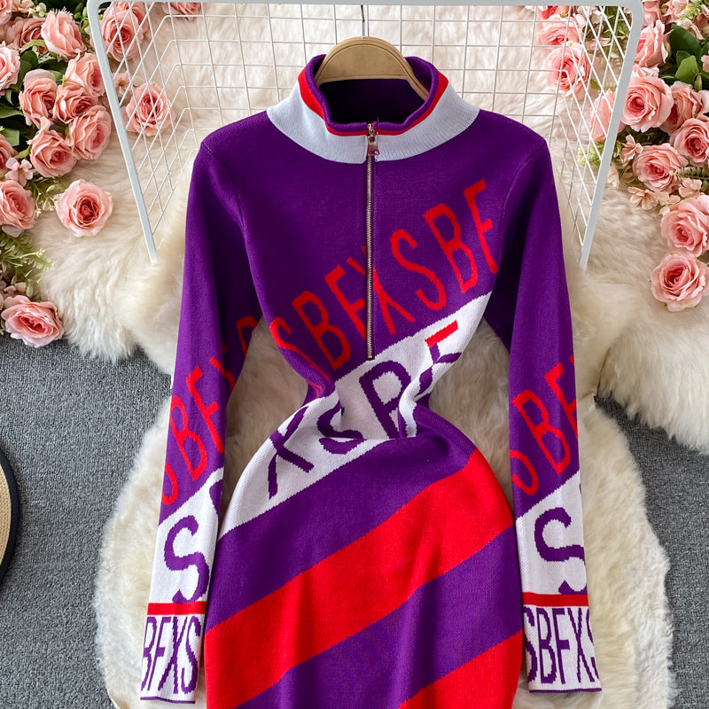 Slim and slim letter printed buttock dress  2911