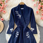 Waist lace up embroidered medium length dovetail dress  3088