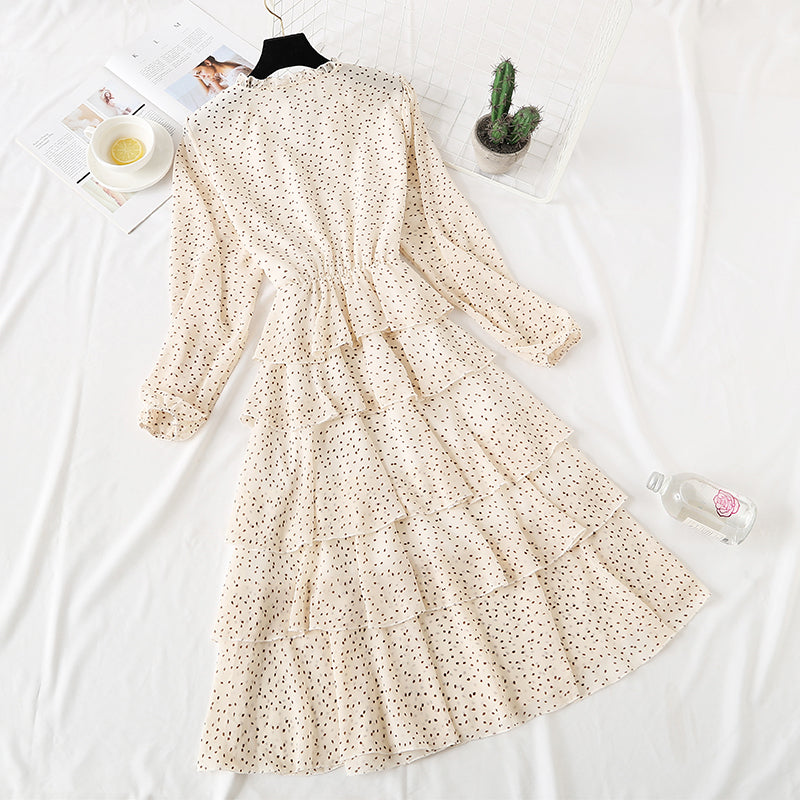 Polka Dot Chiffon Dress French minority bottomed skirt cake dress  2352