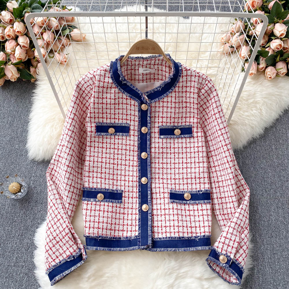 Vintage tweed small fragrance coat with denim design  1561