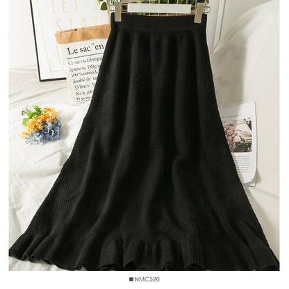 Slim Plaid Knit Skirt, versatile Ruffle A-line skirt  2608