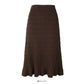 Korean stripe high waist thin solid color versatile knitted skirt  2648