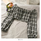 Short open navel bubble long sleeve top Plaid high waist skirt  2518