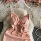 Solid color slim dress V-neck low chest and hip skirt suspender skirt  3175