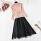 New long sleeve top pleated yarn skirt  2356