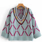 Embroidered pattern V-neck thickened ethnic style sweater loose-fitting sweater for women  1368