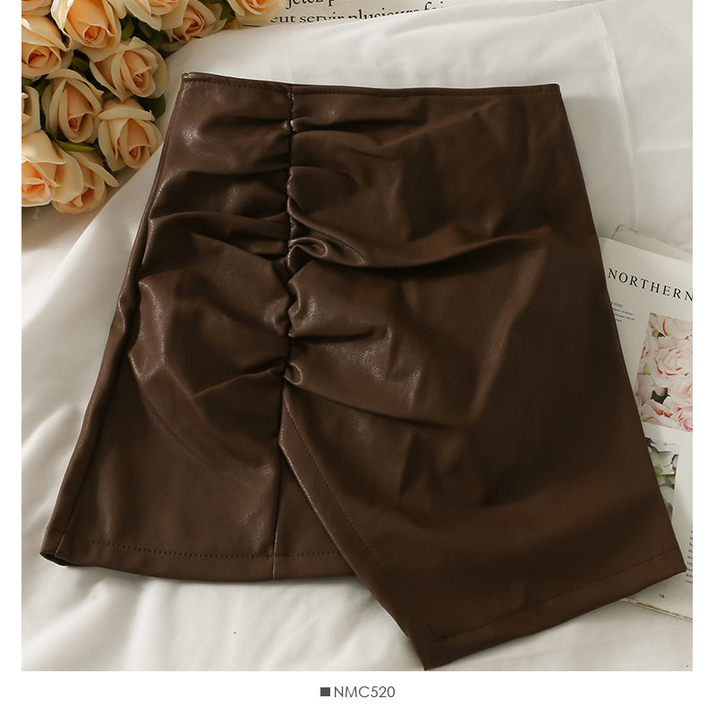 Koreanischer Retro-Faltenrock mit unregelmäßiger hoher Taille 2576