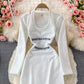 Fake two piece neck and shoulder bag hip dress  2857