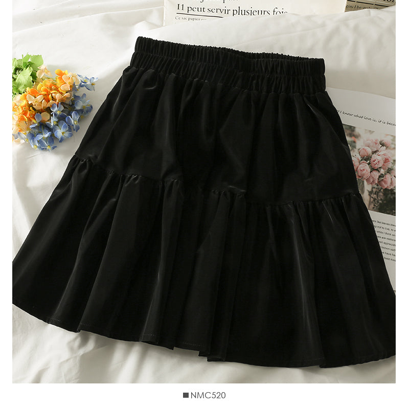 Korean bow decorative elastic waist thin A-line skirt  2484