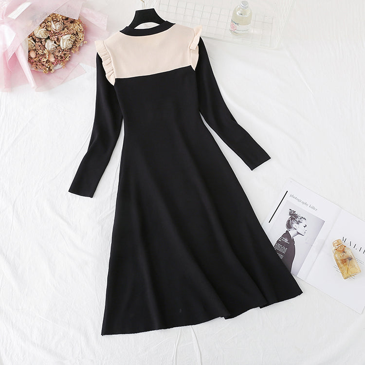 New fashion French retro long sleeve bottomed wool dress  2393