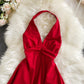 Sexy temperament cross backless neck V-neck dress  2735
