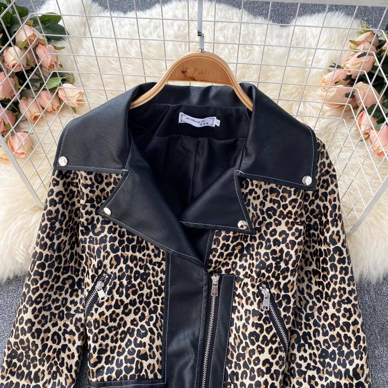 Leopard fur coat female  1506