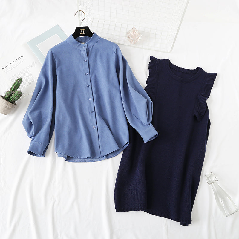 Two piece slim sweater knit vest vest with shirt skirt  2348