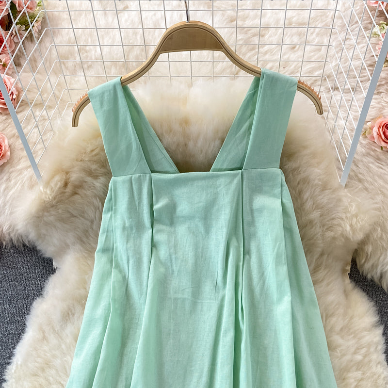 Light cooked wind loose large swing suspender skirt  2905