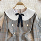 Xiaoxiangfeng doll neck high waist Plaid Dress  3387