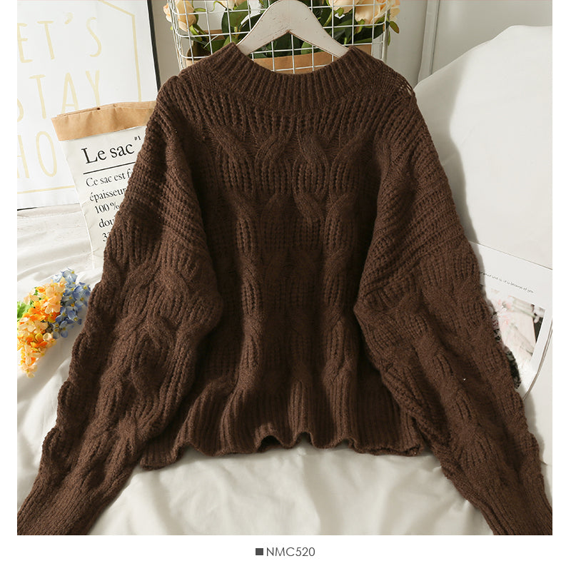 Sweater women's season loose and thin linen pattern round neck sweater  2021