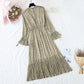New French retro pleated flare sleeve bottomed long skirt  2359