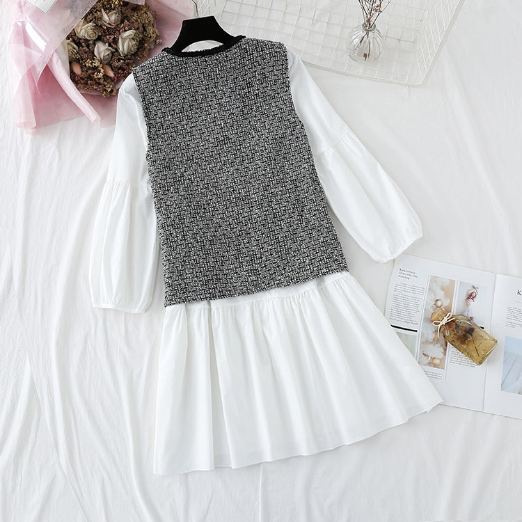 Two piece suit foreign style small fragrance vest LINED SKIRT loose A-line skirt  2357