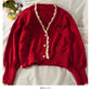 Pull à carreaux en losanges brodés de cerises et à bords ondulés 1748