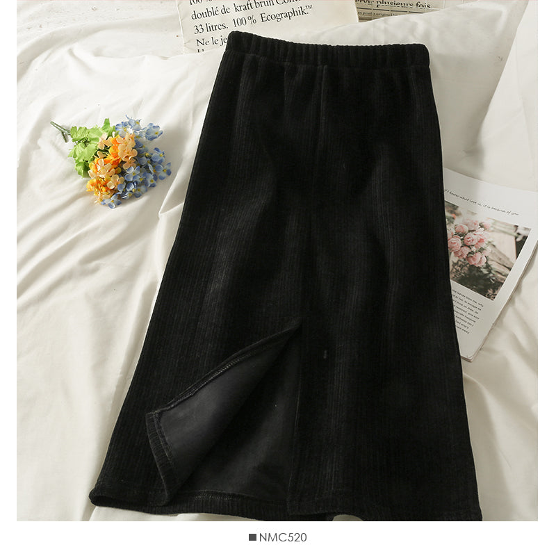 Hong Kong style retro vertical stripe elastic waist thin skirt  2521