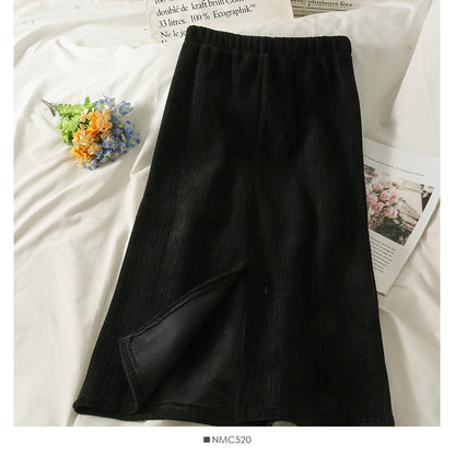 Hong Kong style retro vertical stripe elastic waist thin skirt  2521