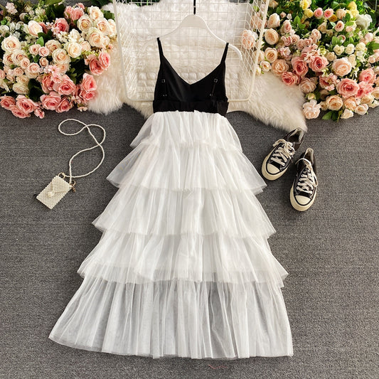 Cake puffy skirt super fairy V-neck suspender dress  2884