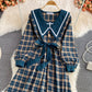 Gentle wind baby collar Plaid Dress  3367