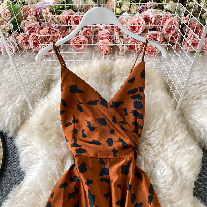 V-neck high waist slim suspender dress  3046