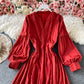 Gentle wind closing waist Lantern Sleeve V-neck dress  3183