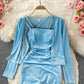 Velvet suspender Hip Wrap Dress  3261