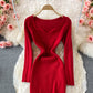 Small fragrance knitted dress French Retro  3074