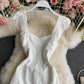 Lace hollow bubble sleeve temperament flounce suspender dress  2765