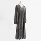 Green small broken Flower Chiffon V-neck bubble sleeve long skirt for women  2274