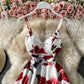 Temperament print slim back A-line dress  2807