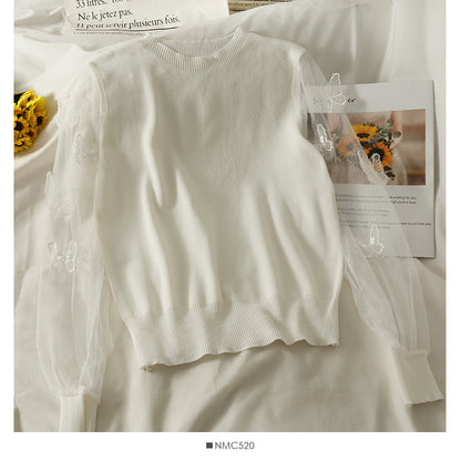 Mesh stitched three-dimensional butterfly long sleeve Pullover Sweater for women  2049