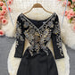 Sequin embroidered Hepburn slim fit Hip Wrap long skirt  3252